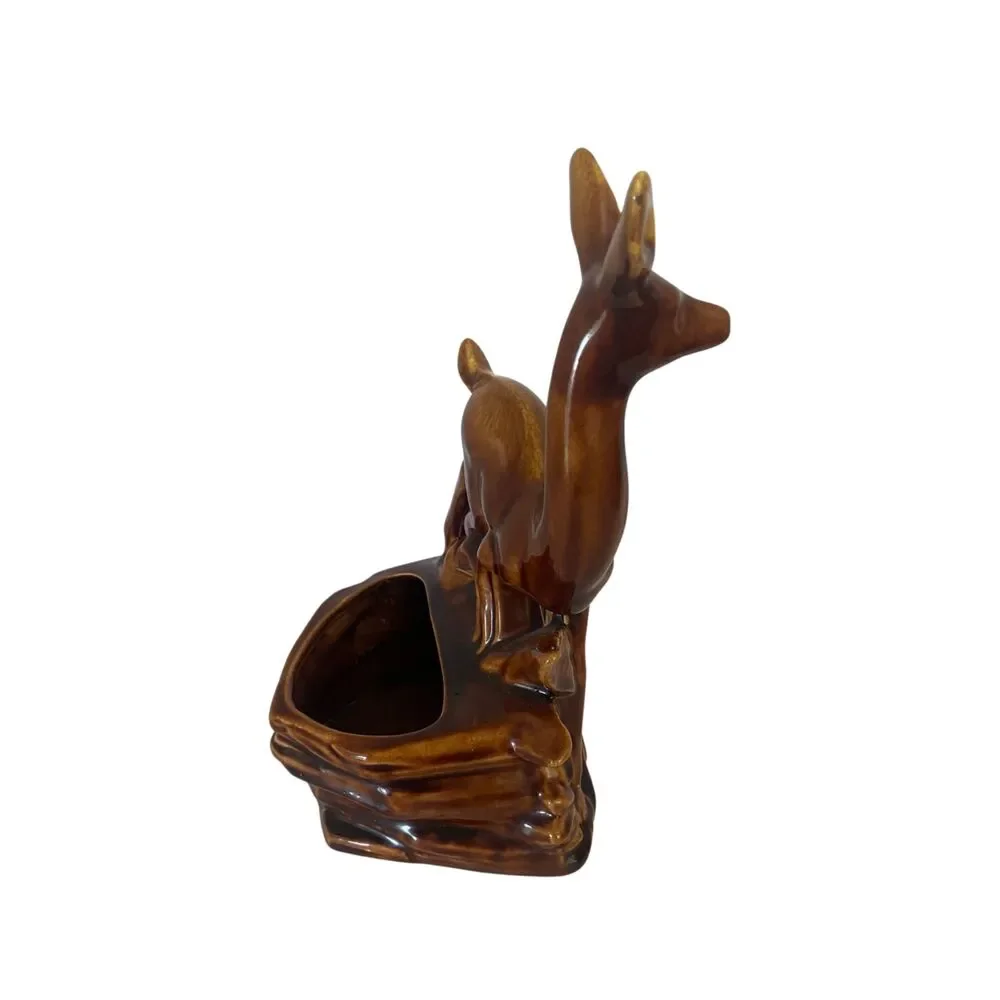 MCM Large Ceramic Planter Doe Deer Hand Painted Mid Century 11” Vintage